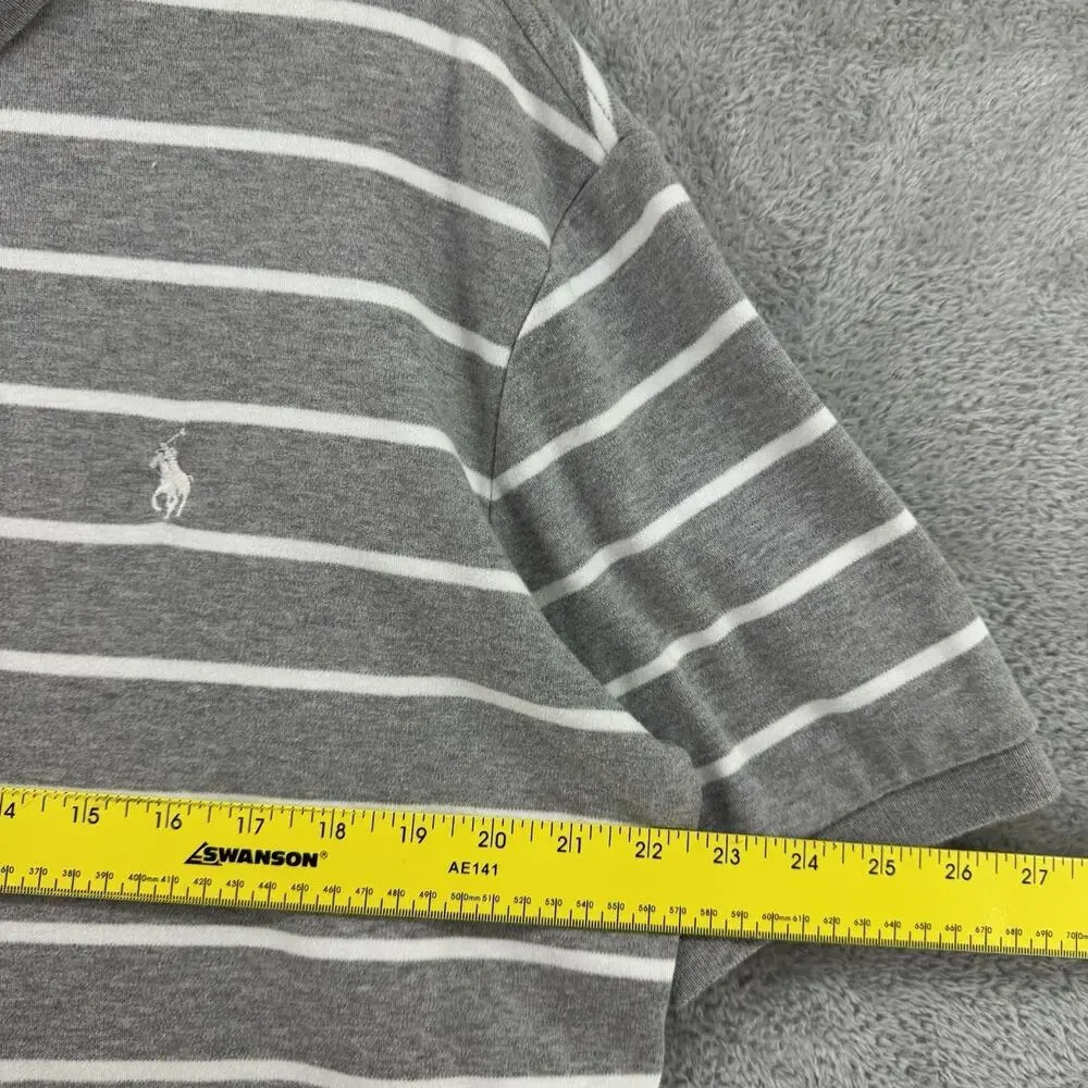 Polo Ralph Lauren Shirt Mens L Gray Striped Polo 1/4 Button Preppy Short Sleeve